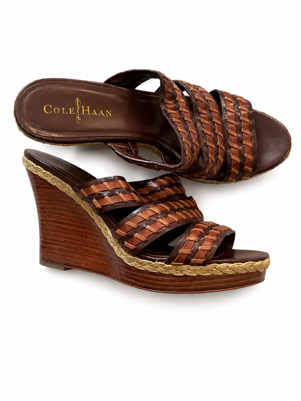 Cole Haan Brown Woven Leather Nike Air Platform Sandals Y2K Size 8.5